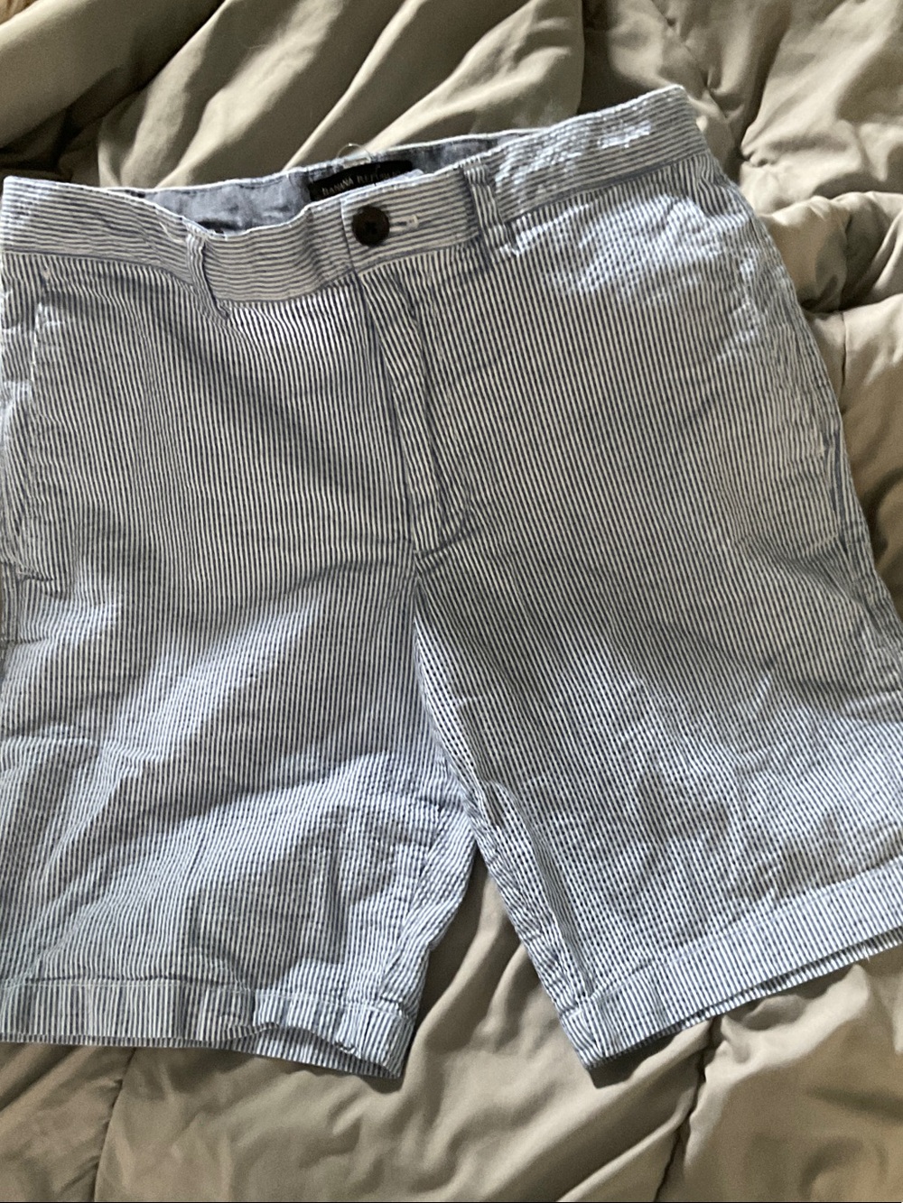 Banana Republic Light Blue & White Seersucker Flat Front Shorts